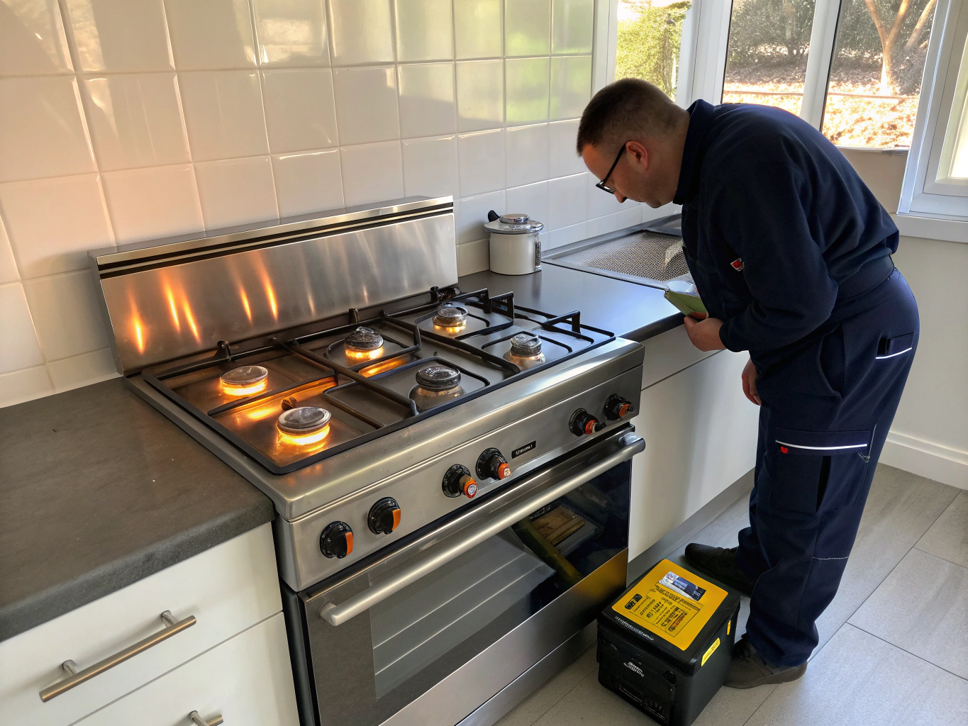 Specialist testing gas range igniter and digital thermostat controls